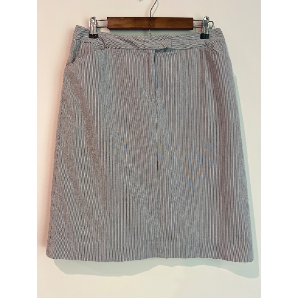 Pendleton Blue White Seersucker Striped Cotton Blend Skirt Size 10 Office
